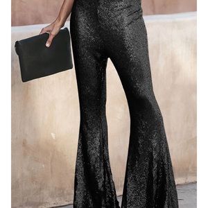 Roskiki Black Sequin Bell Bottoms